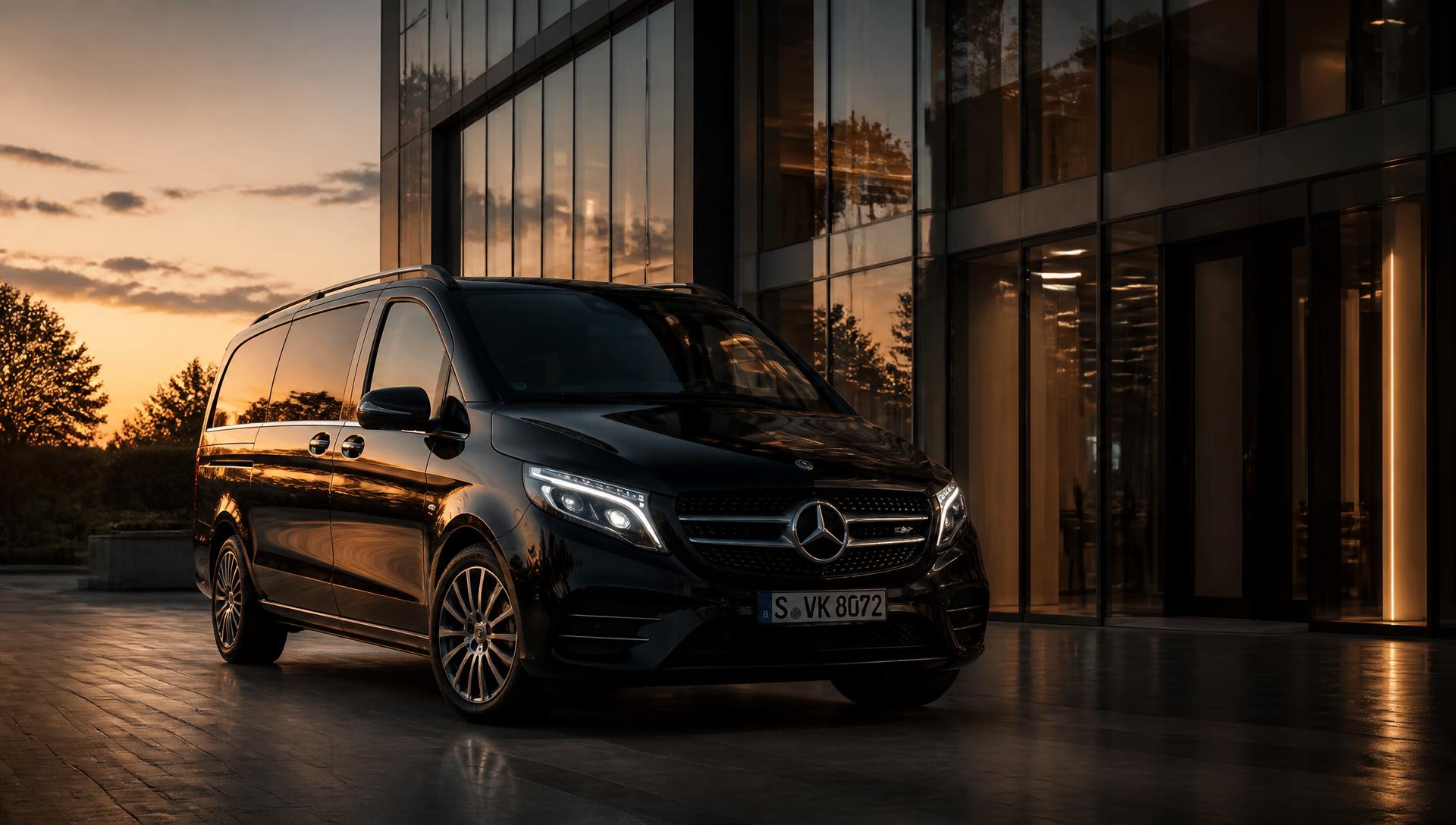 Mercedes-Benz V-Class preta da VICDREAM em ambiente corporativo