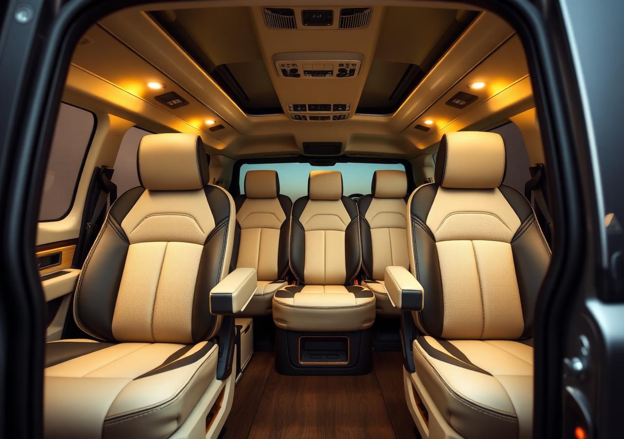 Interior luxuoso em pele de uma Mercedes V-Class da VICDREAM